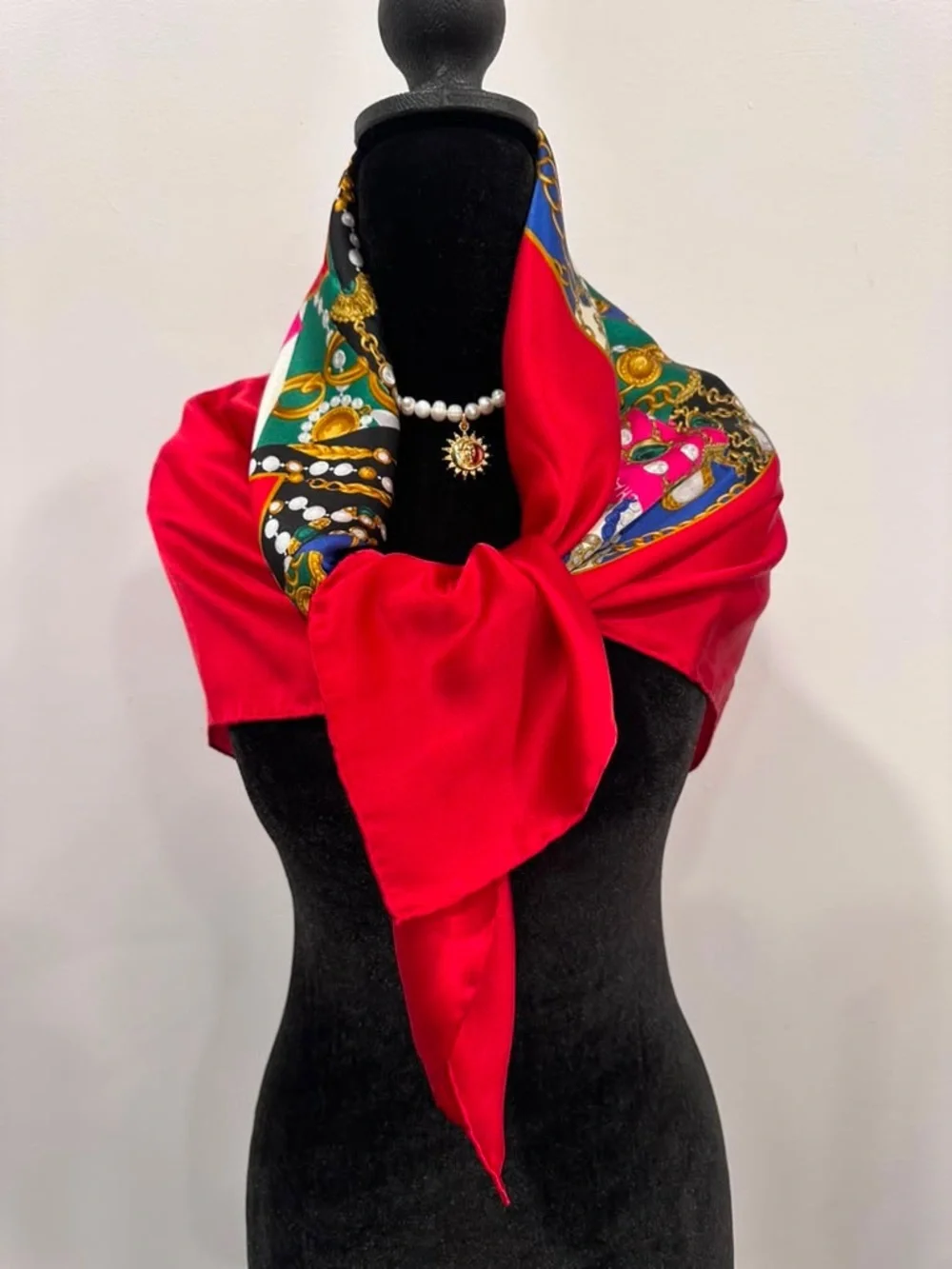 Chanel Silk Scarf Red Hand Rolled